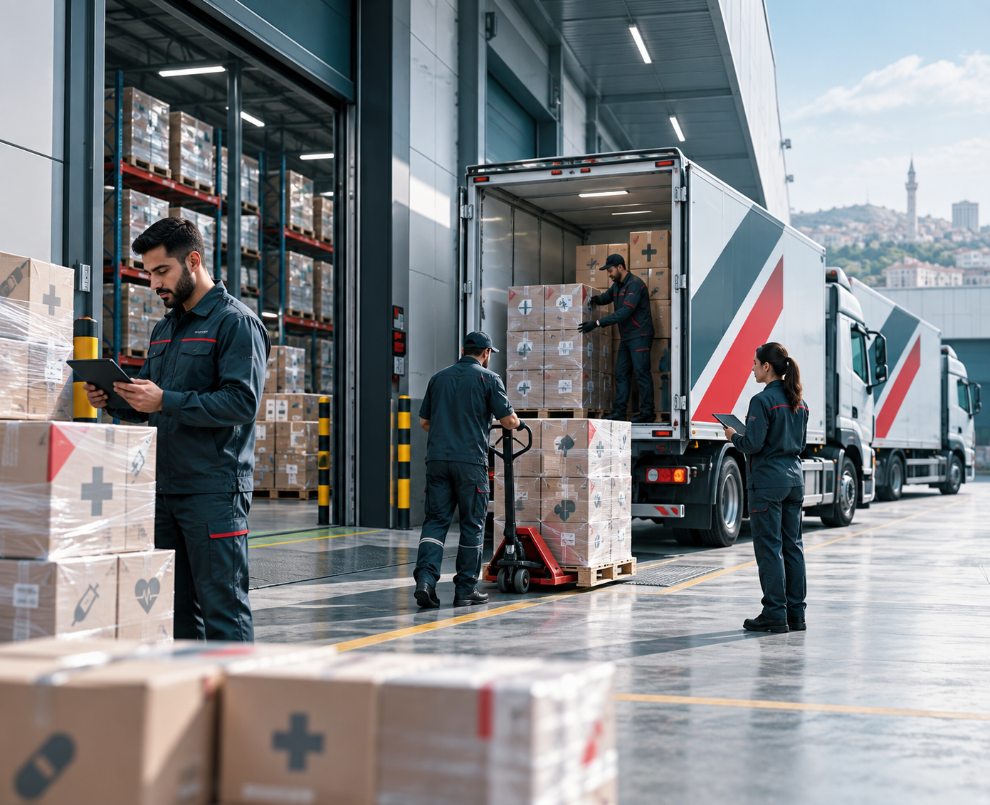 Zarinaz distribution team loading healthcare supplies for delivery